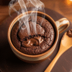 Fudgy Nutella mug brownies in ceramic mug with gooey center