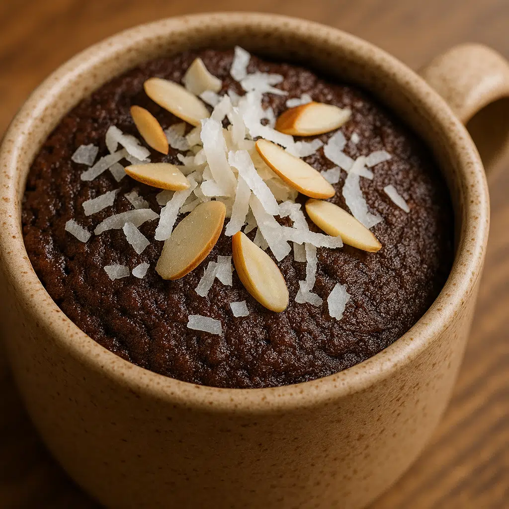 Homemade almond joy mug cake with chocolate and coconut from BusyCookLife trusted recipe