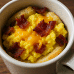 Bacon egg cheese biscuit mug recipe with crispy bacon and melted cheese - BusyCookLife tested