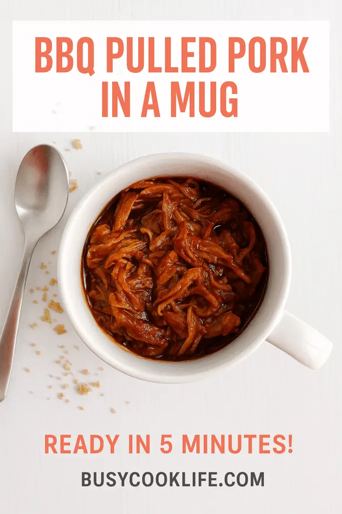 BBQ pulled pork in a mug Pinterest recipe pin vertical