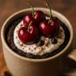 Easy Black Forest mug cake with chocolate and cherries - tested by BusyCookLife
