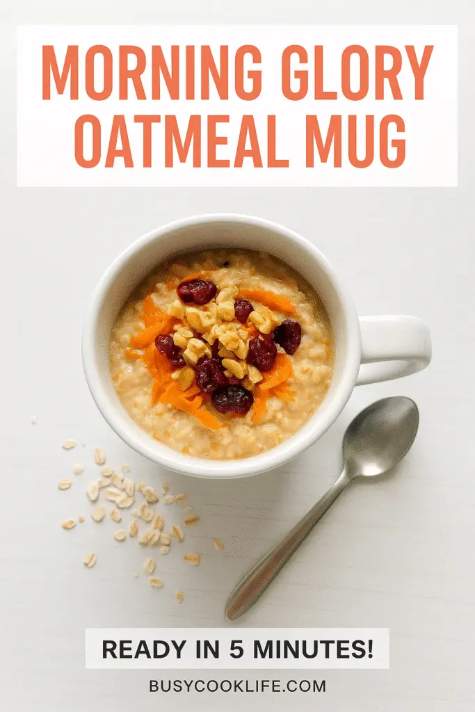 BusyCookLife Morning Glory Oatmeal Mug recipe branded Pinterest pin - 5-minute healthy breakfast