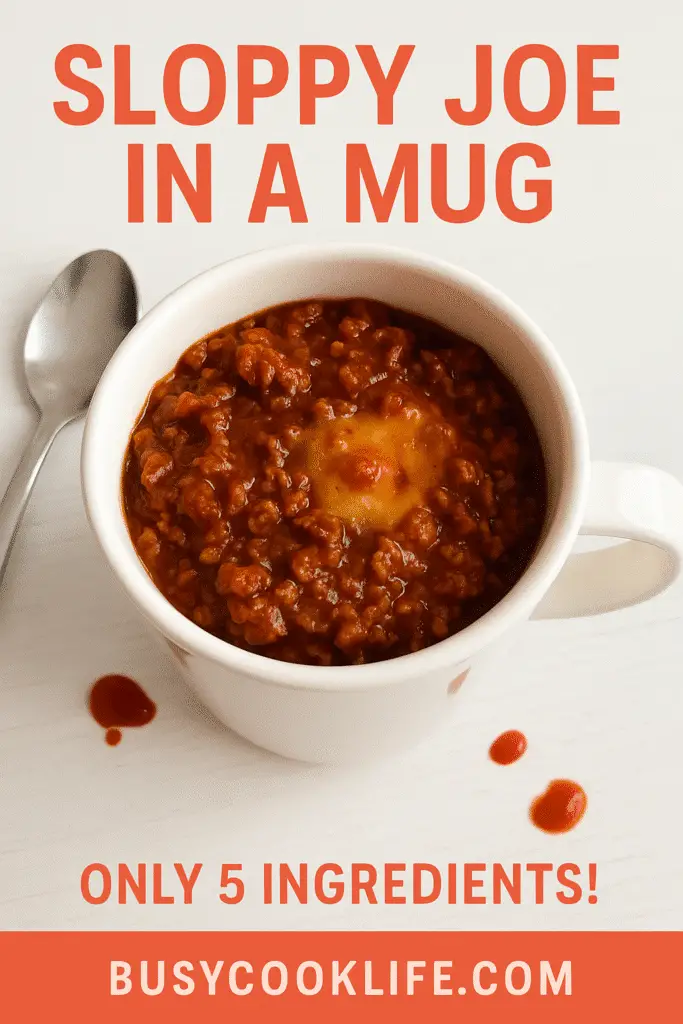 BusyCookLife branded Sloppy Joe in a Mug Pinterest pin featuring 5-ingredient recipe highlights