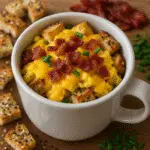 Easy breakfast bagel in a mug with fluffy eggs and melted cheese - tested by BusyCookLife kitchen