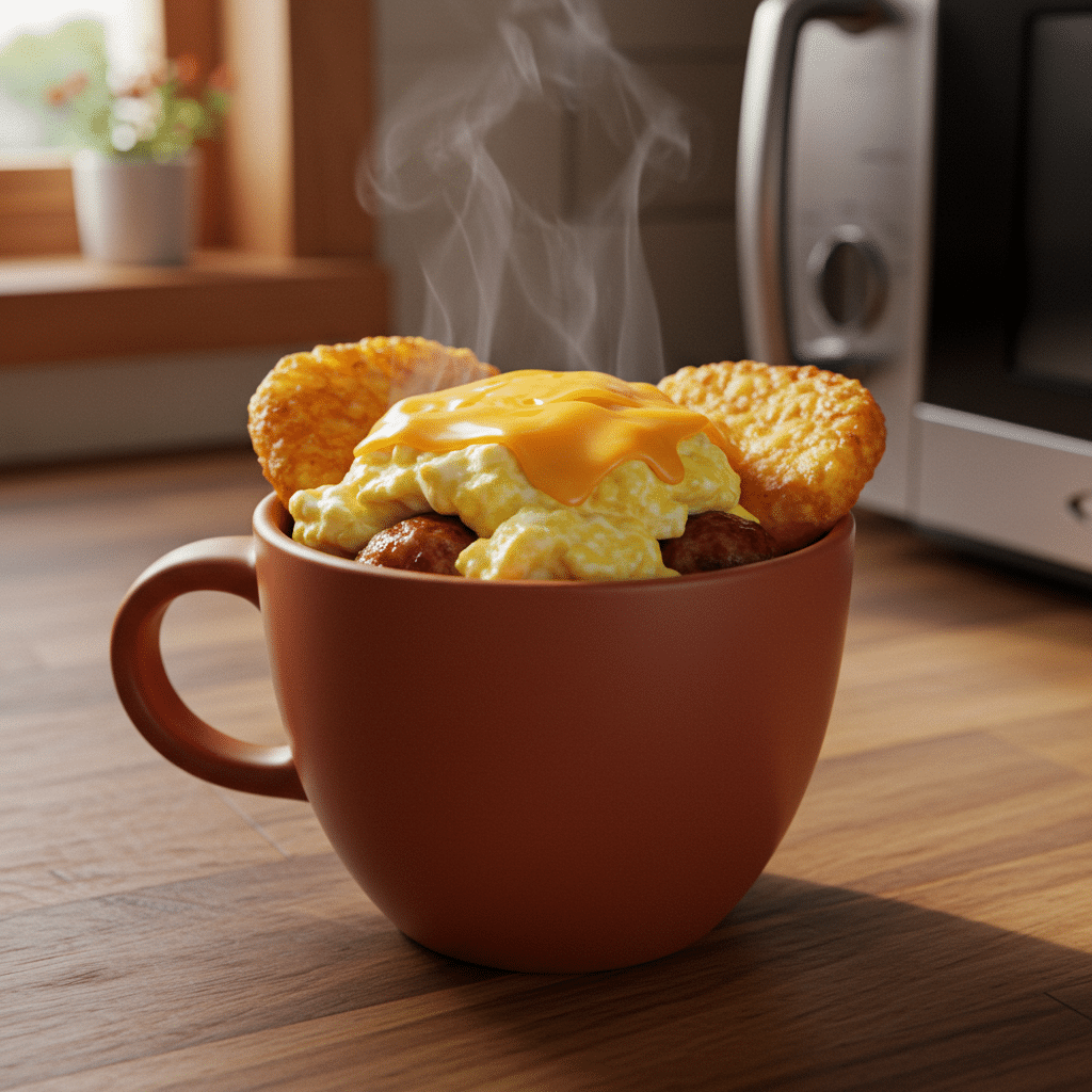 breakfast burrito in a mug featured cooked steam