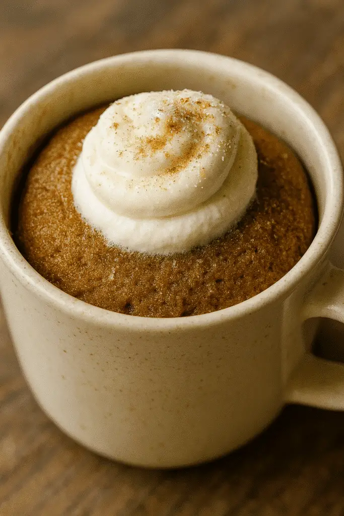 Quick gingerbread mug cake with 2-minute magic overlay text for social media sharing