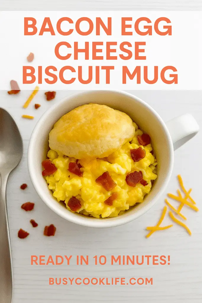 BusyCookLife branded bacon egg cheese biscuit mug recipe - ready in 10 minutes