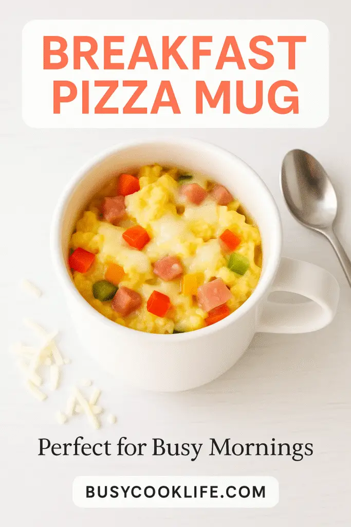 BusyCookLife branded breakfast pizza mug recipe perfect for busy morning routines