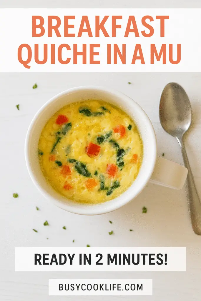 BusyCookLife branded Pinterest pin for 2-minute breakfast quiche in a mug recipe