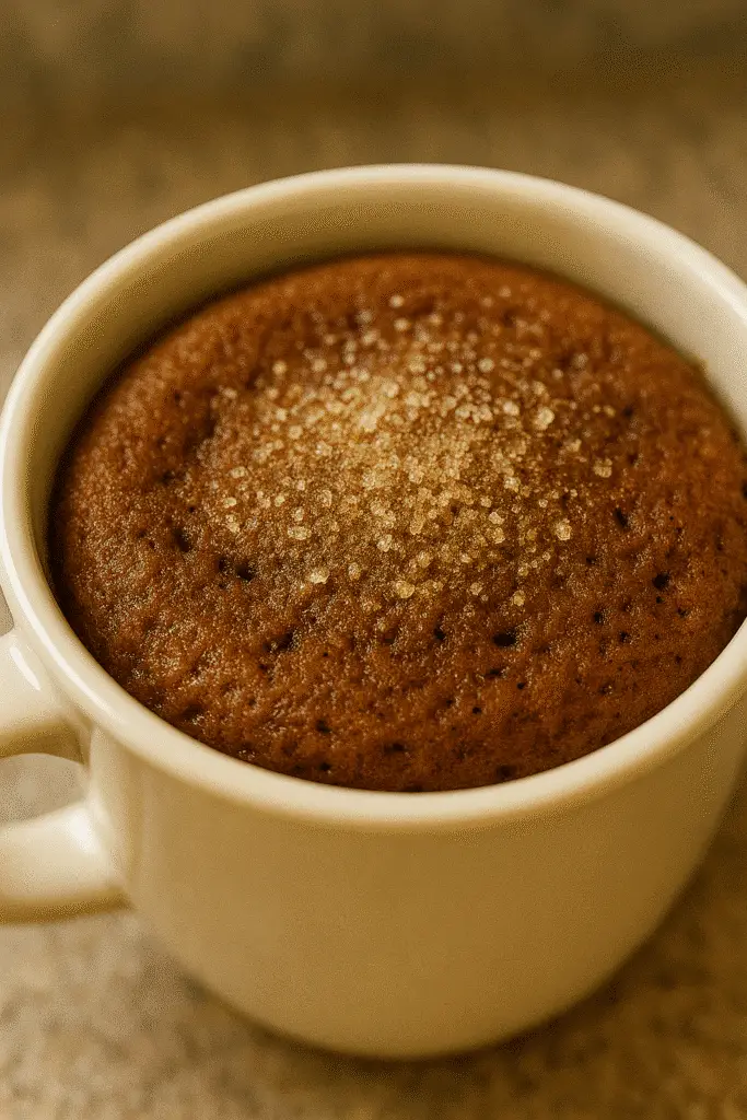 Pinterest-ready gingerbread mug cake recipe photo showing quick 2-minute microwave dessert