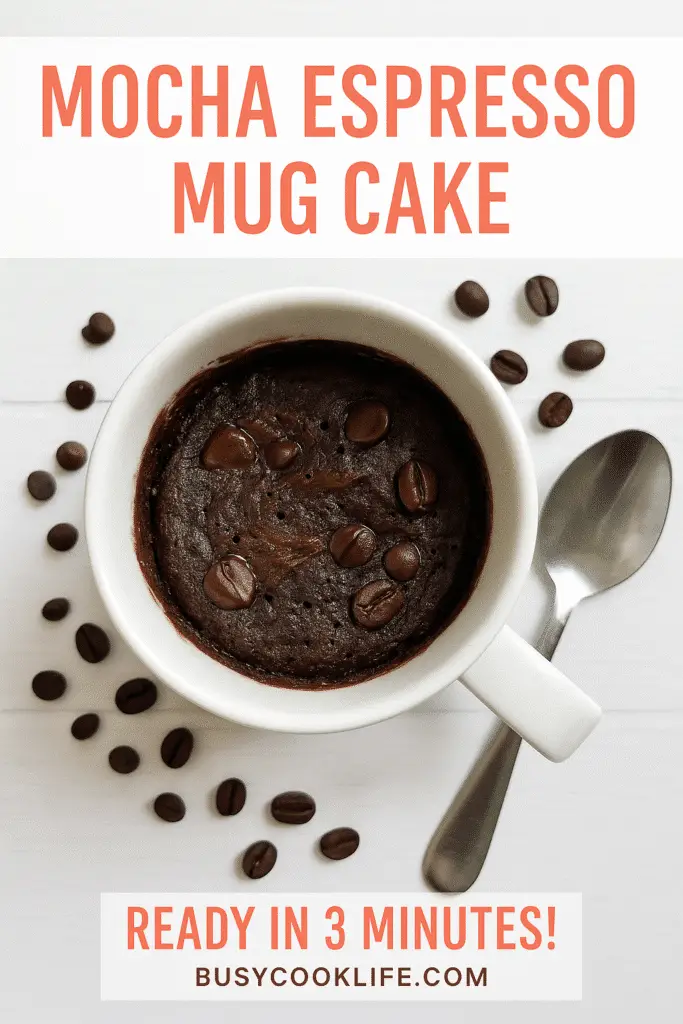 BusyCookLife Mocha Espresso Mug Cake brand Pinterest pin - 3-minute recipe