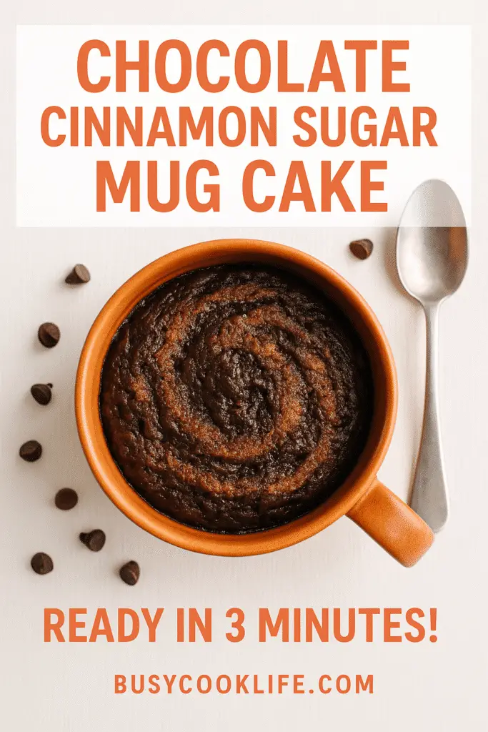 Pinterest pin for chocolate cinnamon sugar mug cake recipe