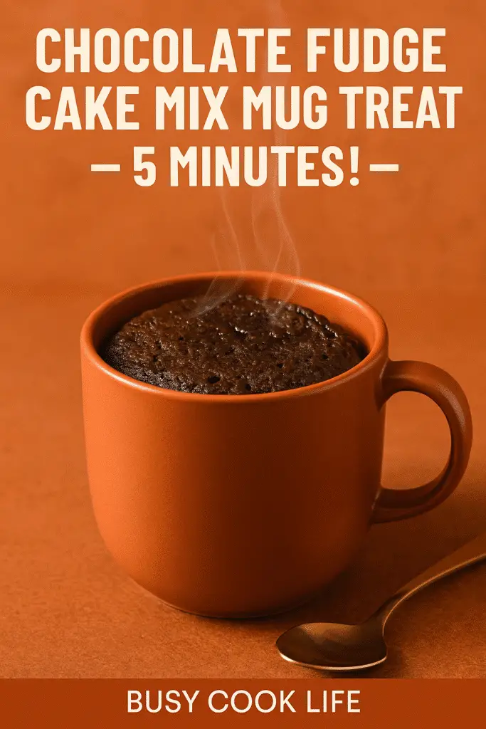 Pinterest pin for chocolate fudge cake mix mug treat recipe