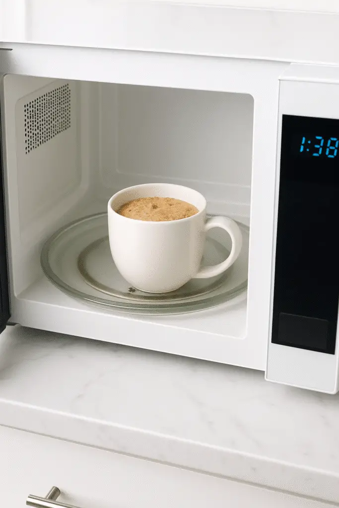 Churro mug cake cooking in microwave for 90 seconds