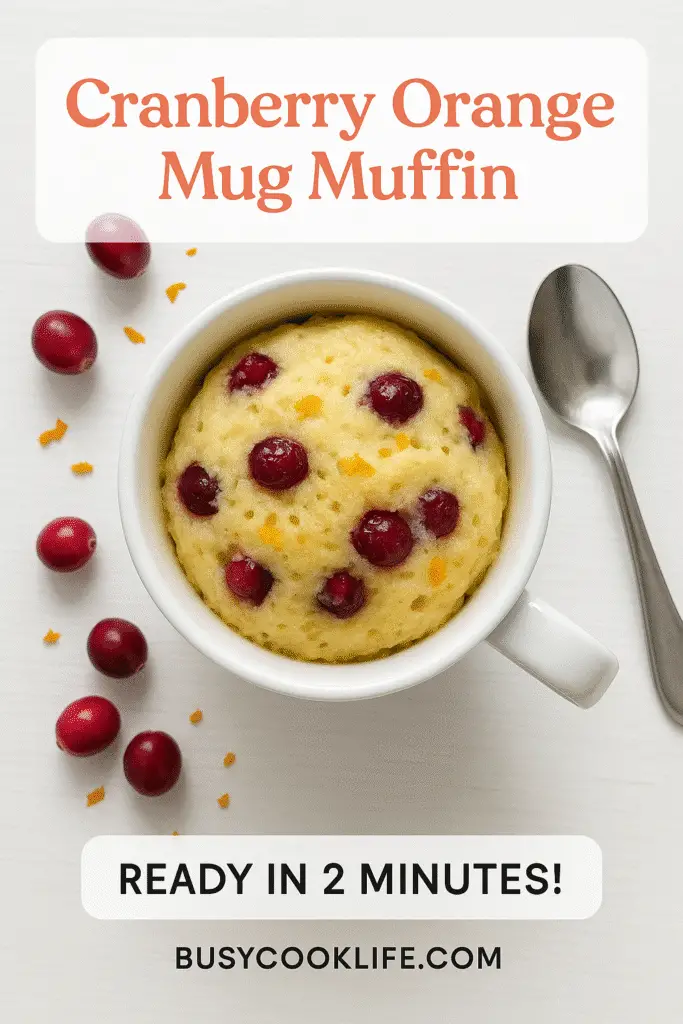 Cranberry orange mug muffin Pinterest recipe pin - BUSYCOOKLIFE.COM 2-minute breakfast
