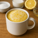 Lemon drizzle mug cake with golden sponge and glossy lemon glaze made from trusted BusyCookLife recipe