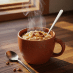 Maple pecan oatmeal mug recipe finished in terracotta ceramic mug