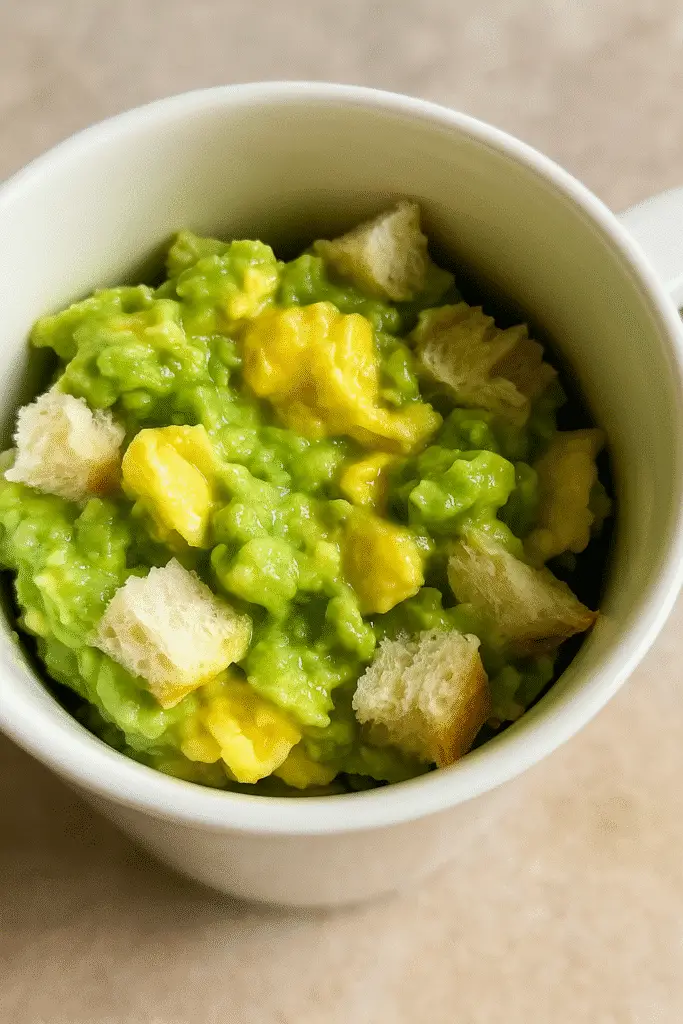 Avocado egg toast mug recipe with microwave magic text overlay - quick breakfast hack
