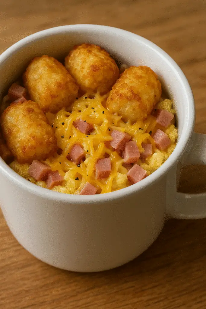 5-minute breakfast tater tot mug bake with 'Microwave Magic' text overlay for Pinterest sharing