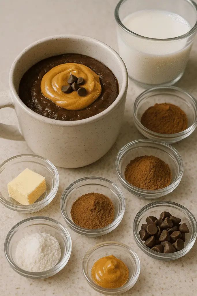 Microwave magic chocolate peanut butter lava mug Pinterest pin with cooking time overlay - BusyCookLife recipe collection