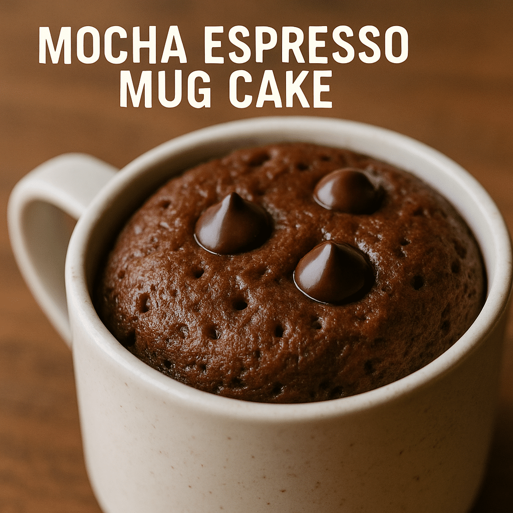 Mocha Espresso Mug Cake with chocolate chips and rich coffee flavor - BusyCookLife recipe