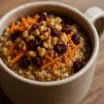 Morning Glory Oatmeal Mug recipe with steel-cut oats, carrots, and walnuts - trusted BusyCookLife breakfast