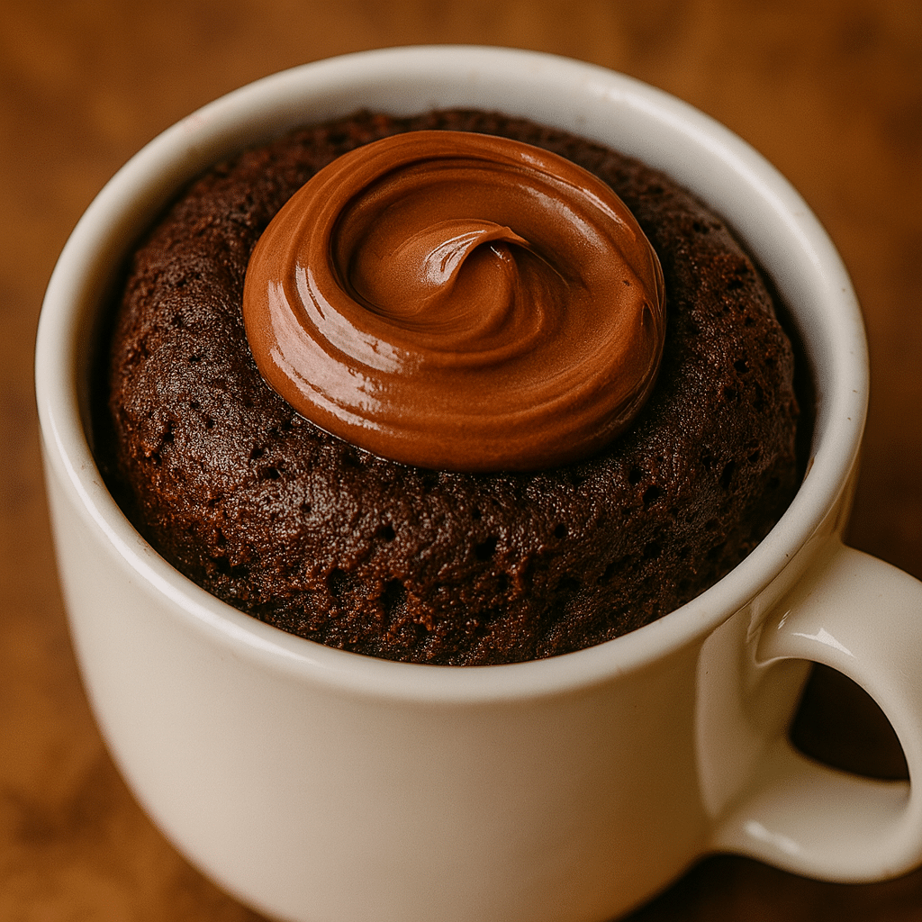 Nutella Mug Cake with gooey chocolate center made with trusted 3-ingredient recipe