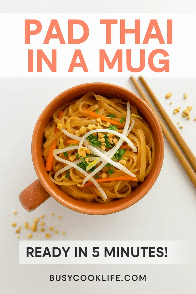 Pad Thai in a mug Pinterest pin for easy sharing