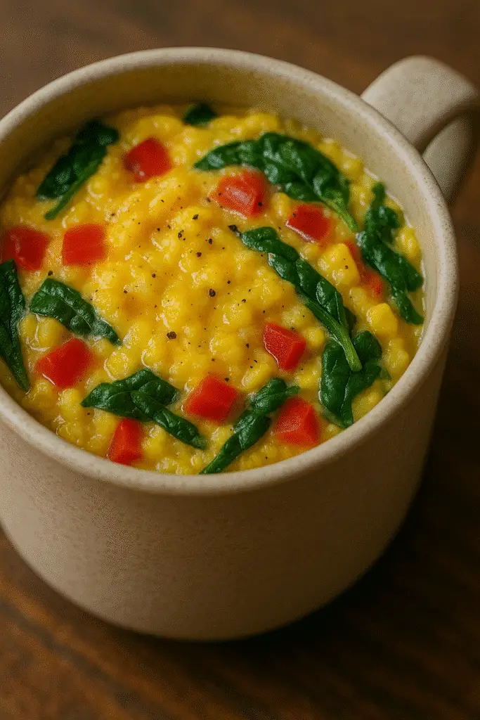 Pinterest-ready breakfast quiche in a mug with step-by-step visual guide