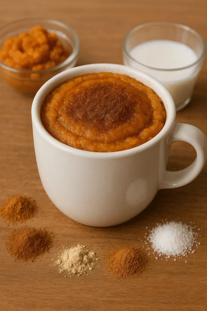 Easy 2-minute pumpkin pie in a mug recipe perfect for Pinterest sharing - BusyCookLife