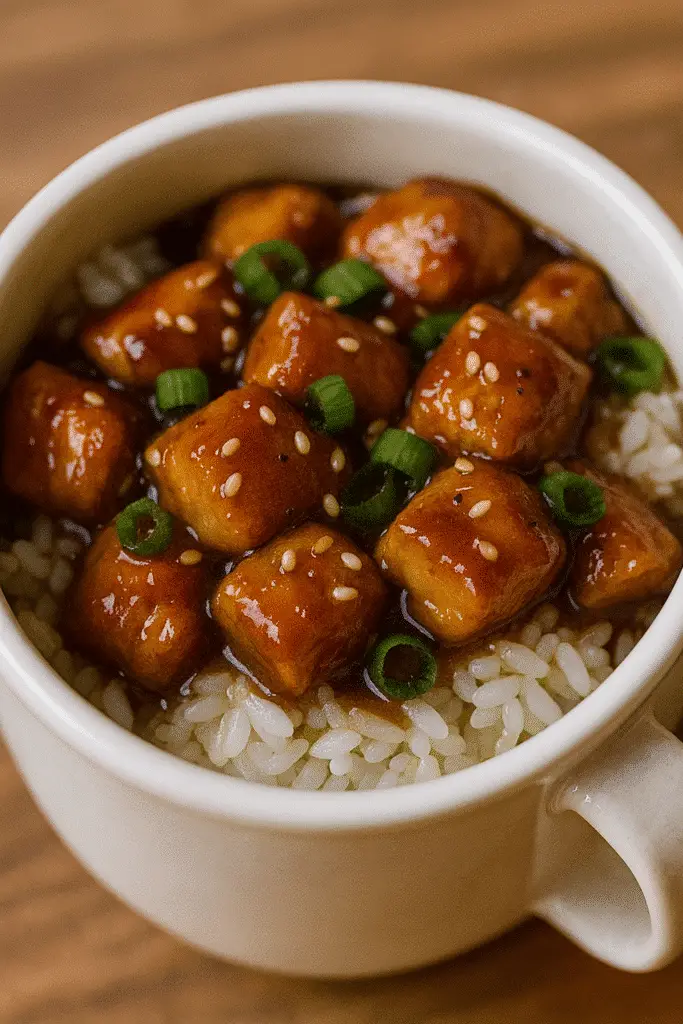 Pinterest-ready teriyaki chicken mug meal with step-by-step guide from BusyCookLife