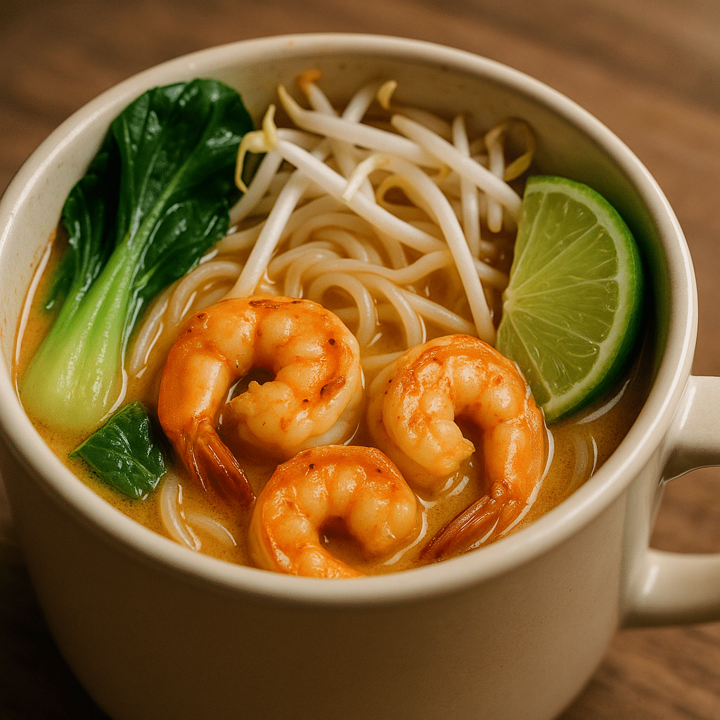 Prawn Laksa in a Mug with fresh prawns and noodles - trusted BusyCookLife recipe ready in 10 minutes
