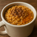 Pumpkin spice oatmeal mug with rolled oats, creamy pumpkin puree, and warm fall spices - trusted BusyCookLife recipe