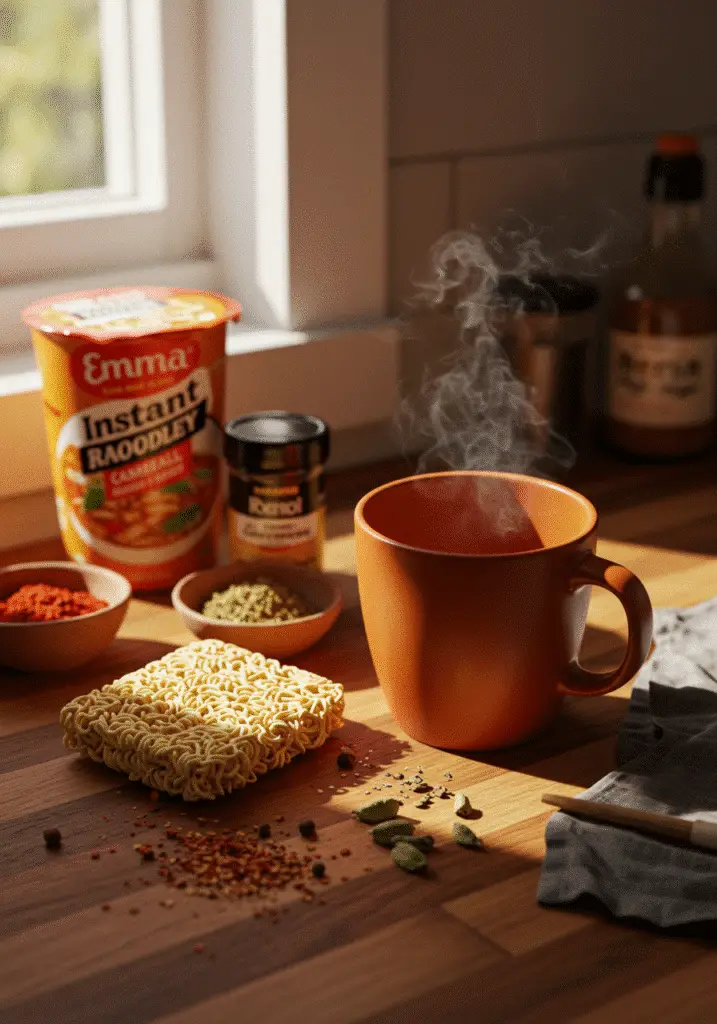 ramen-noodles-mug-ingredients-layout-overhead