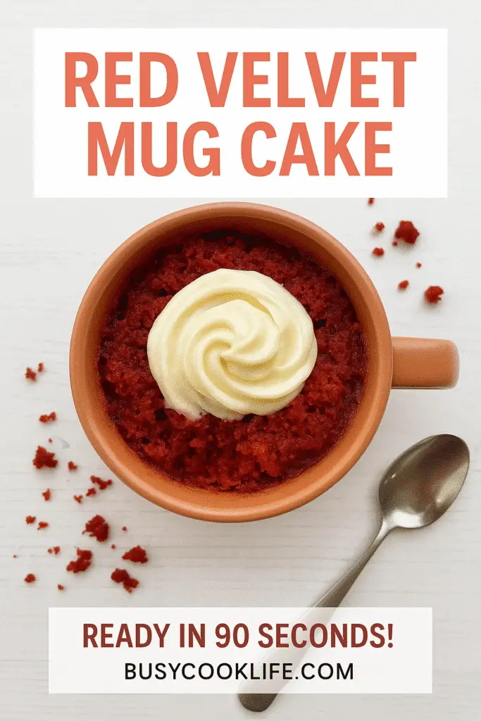 Red velvet mug cake Pinterest pin vertical format for social sharing