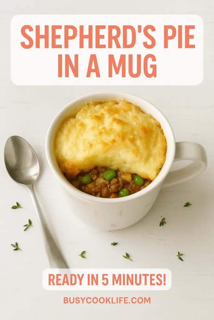 Pinterest pin for 5-minute shepherd's pie in a mug recipe