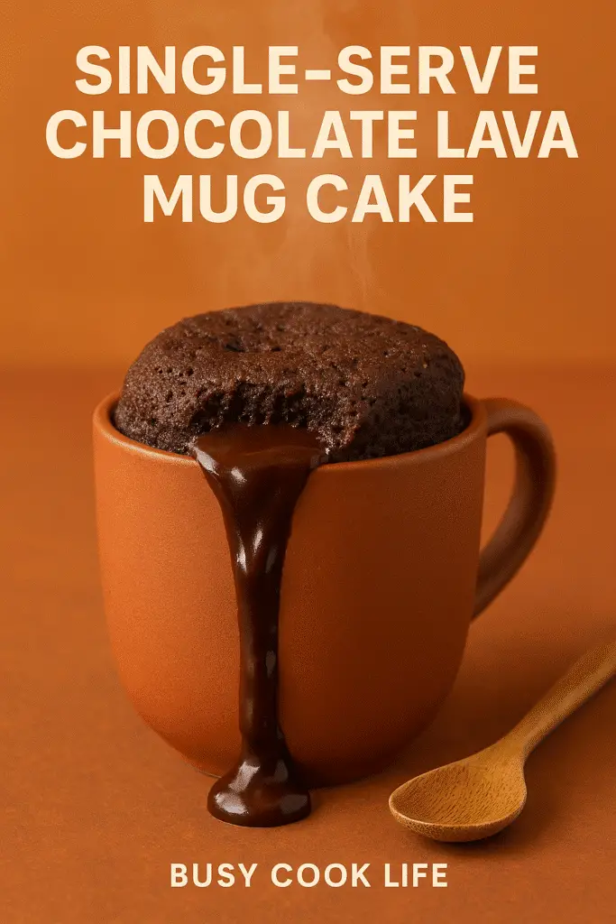 Pinterest pin for single-serve chocolate lava mug cake recipe