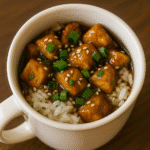 Easy teriyaki chicken mug recipe with rice and green onions - tested by BusyCookLife