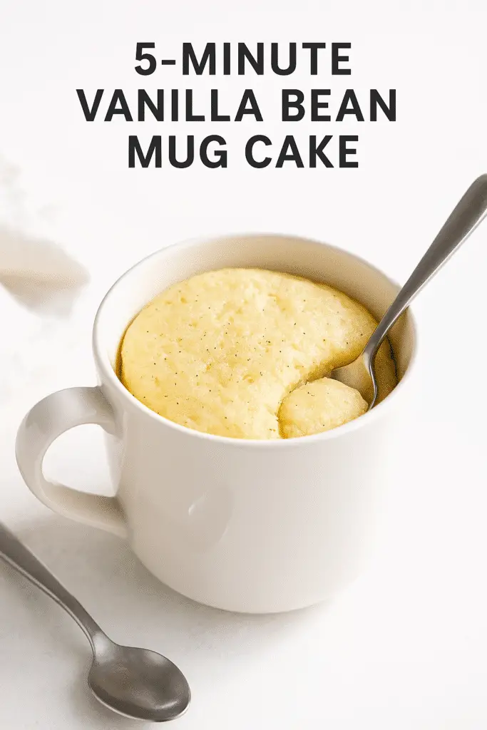 Pinterest pin for 5 minute vanilla bean mug cake recipe