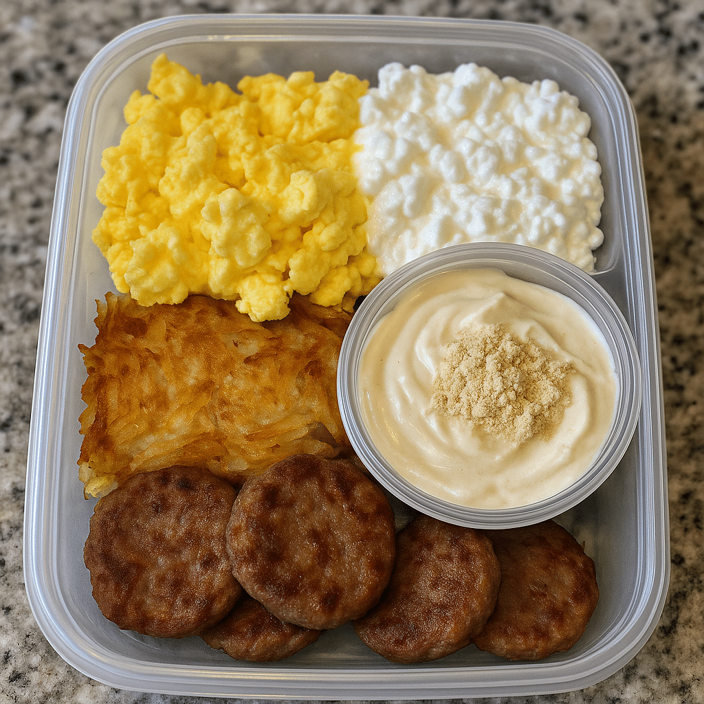 High protein breakfast meal prep containers with egg muffins and casseroles arranged on kitchen counter - BusyCookLife trusted recipes