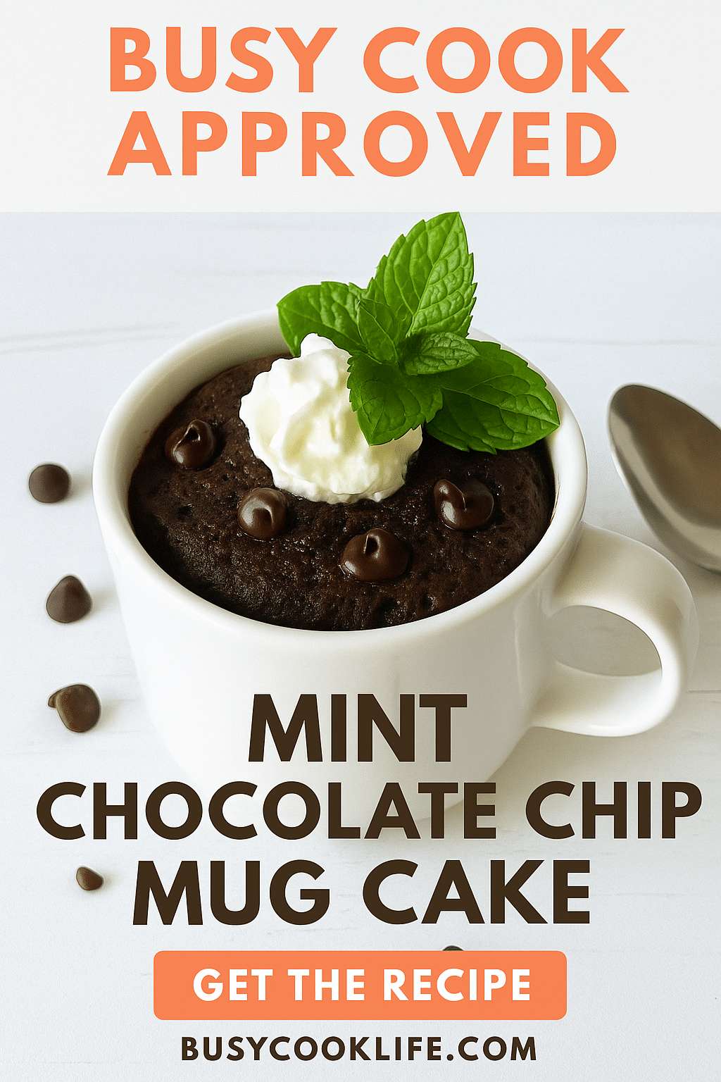 Busy Cook Life approved mint chocolate chip mug cake with whipped cream - tested kitchen recipe