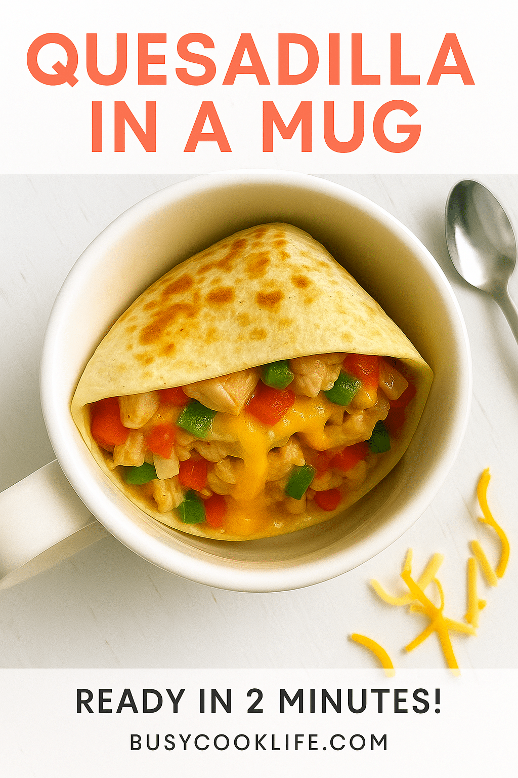 Official BusyCookLife quesadilla in mug recipe pin with brand authority - 2-minute expert method