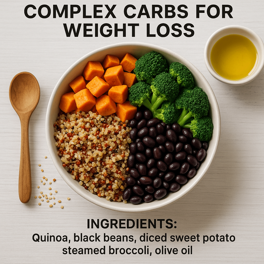 Complex carbs for weight loss bowl featuring quinoa black beans sweet potato from BusyCookLife