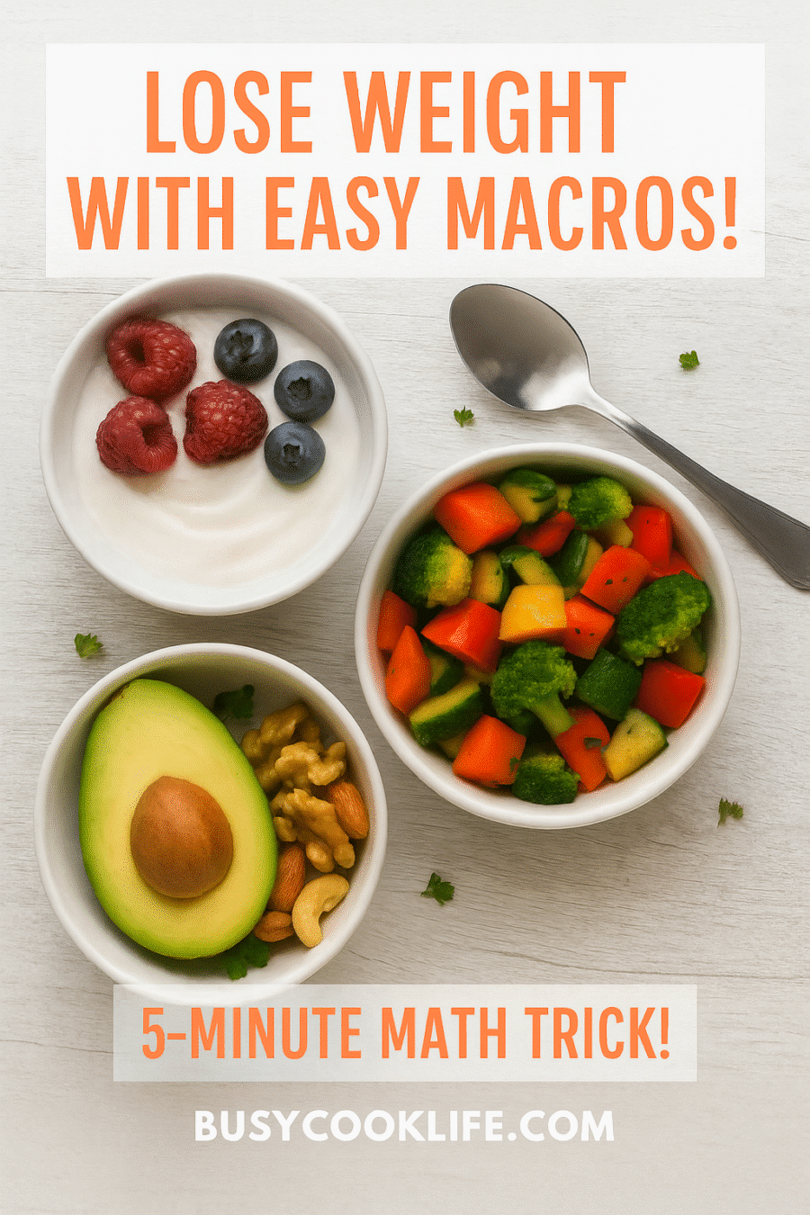 Weight loss macro portions guide showing protein, carbs, and fats for sustainable results
