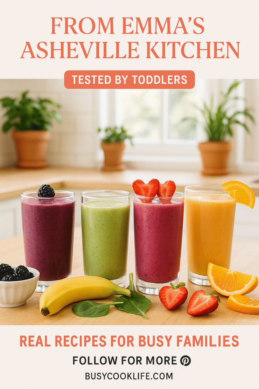 Emma BusyCookLife smoothie authority Pinterest pin - Asheville kitchen toddler-tested gut health recipes