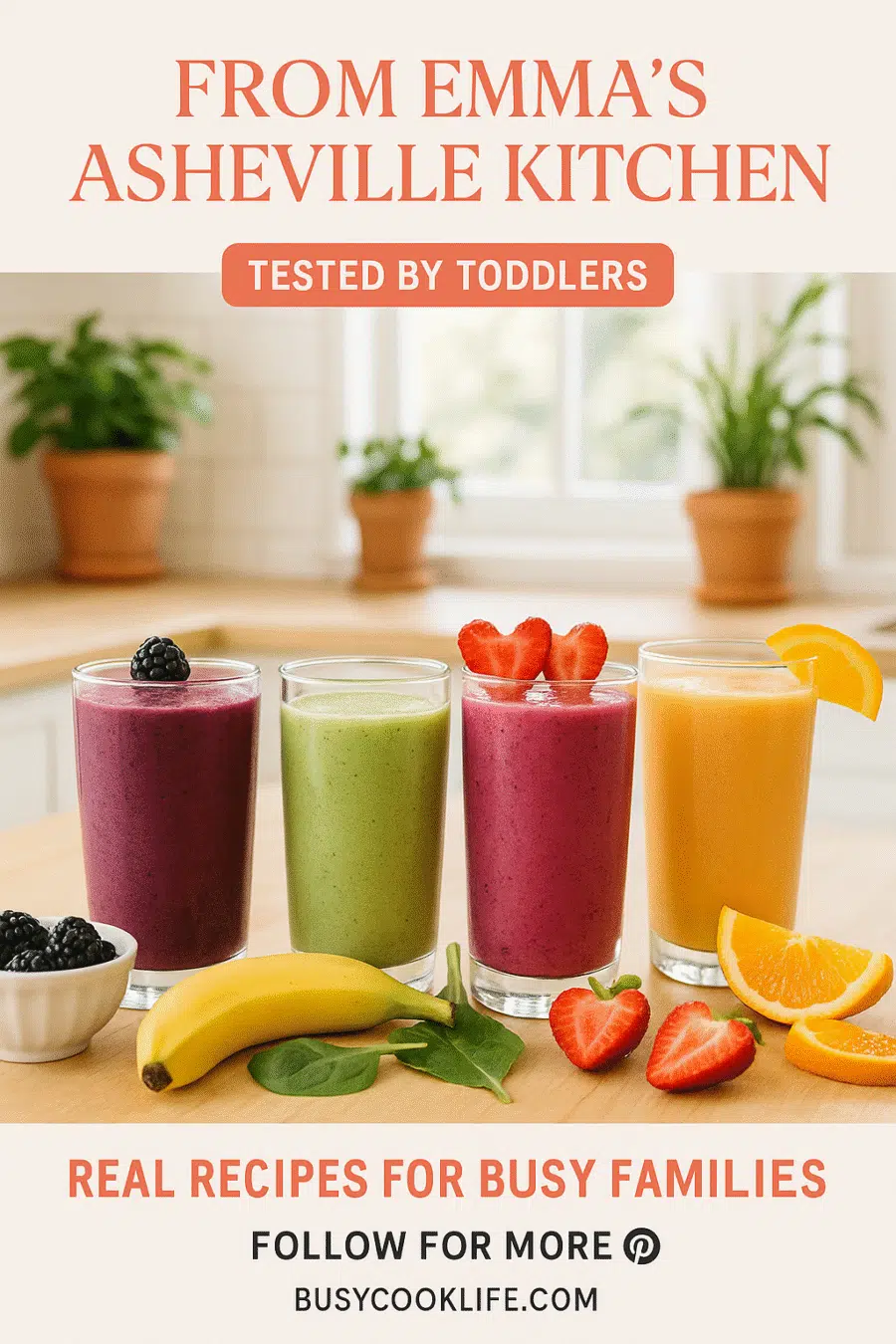 Emma BusyCookLife smoothie authority Pinterest pin - Asheville kitchen toddler-tested gut health recipes