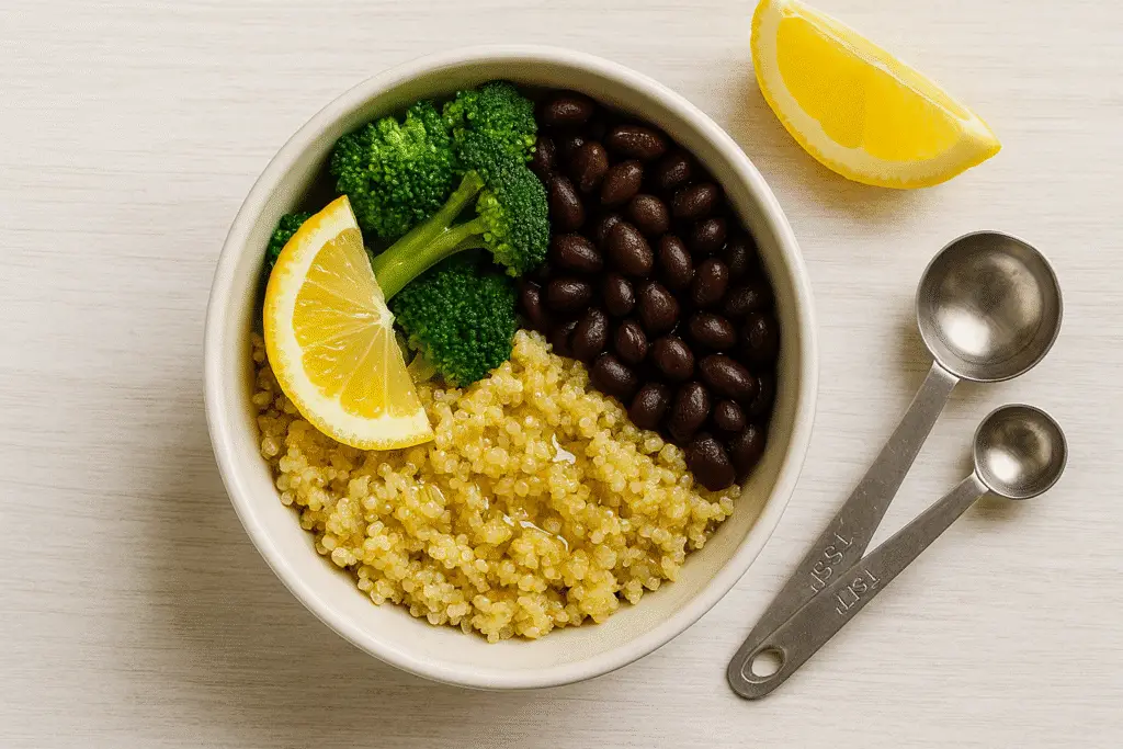 Five minute microwave quinoa bowl complex carbs weight loss BusyCookLife quick dinner recipe