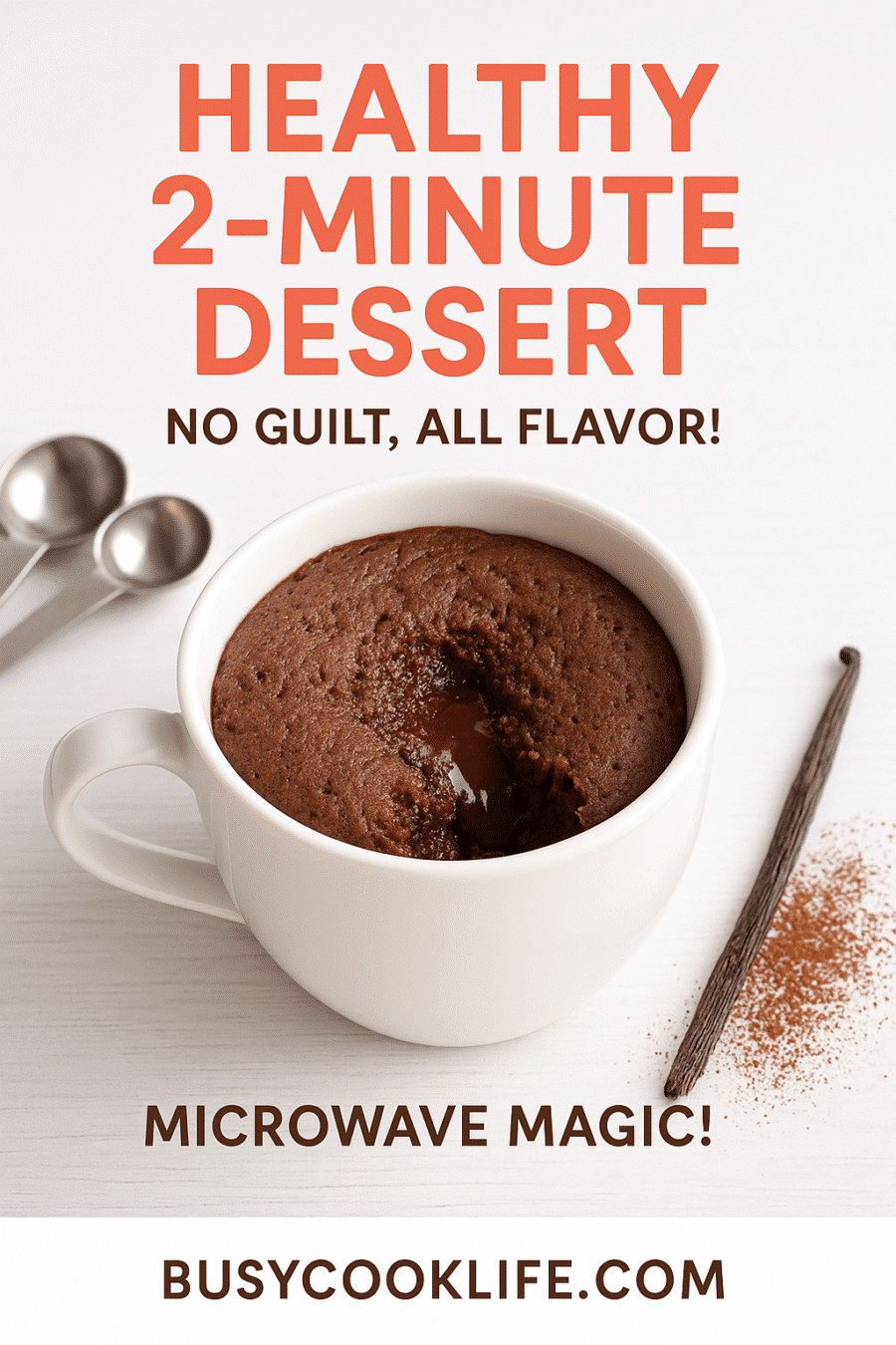 Healthy 2-minute dessert Pinterest recipe pin - no guilt all flavor healthy mug cake recipe