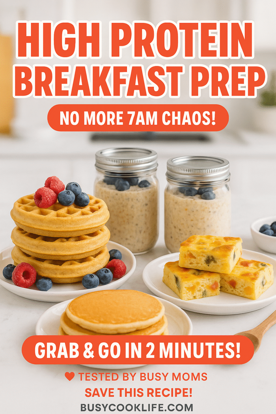 High protein breakfast meal prep ideas with overnight oats protein waffles and egg bakes for busy mornings