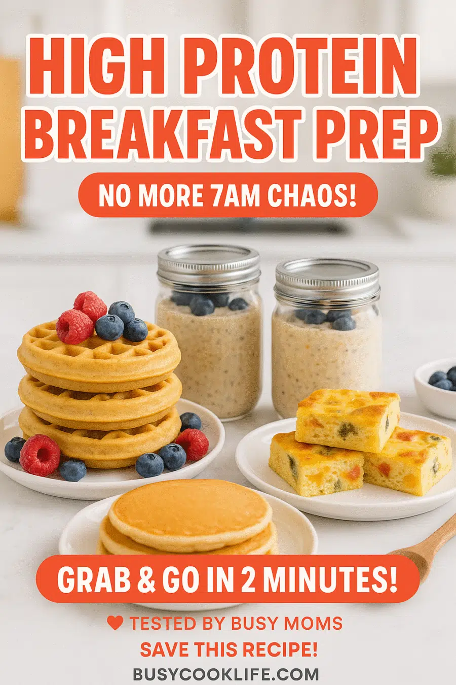 High protein breakfast meal prep ideas with overnight oats protein waffles and egg bakes for busy mornings